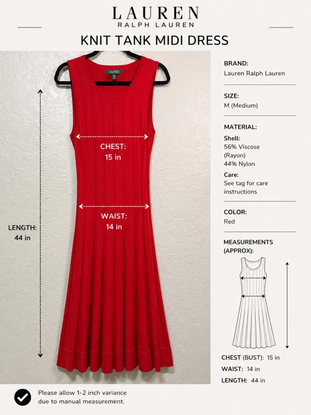 Ralph Lauren Red Ribbed Knit Tank Midi Dress